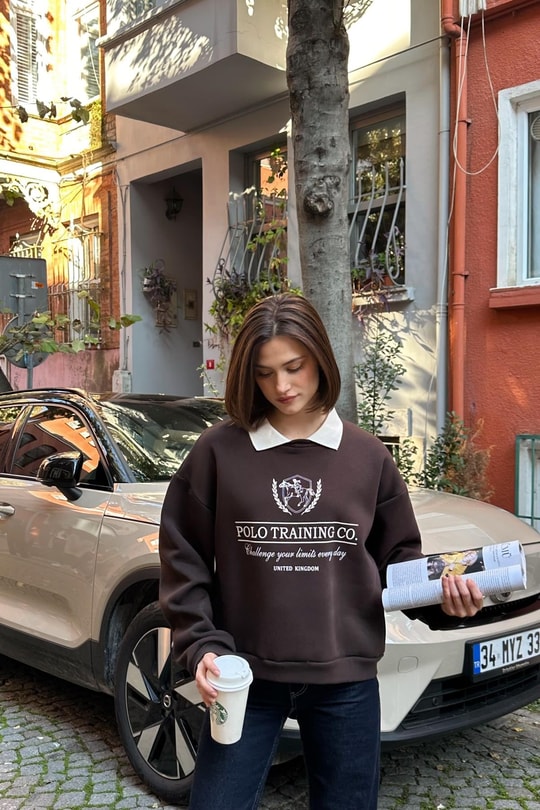 Polo Yaka Sweatshirt Kahverengi
