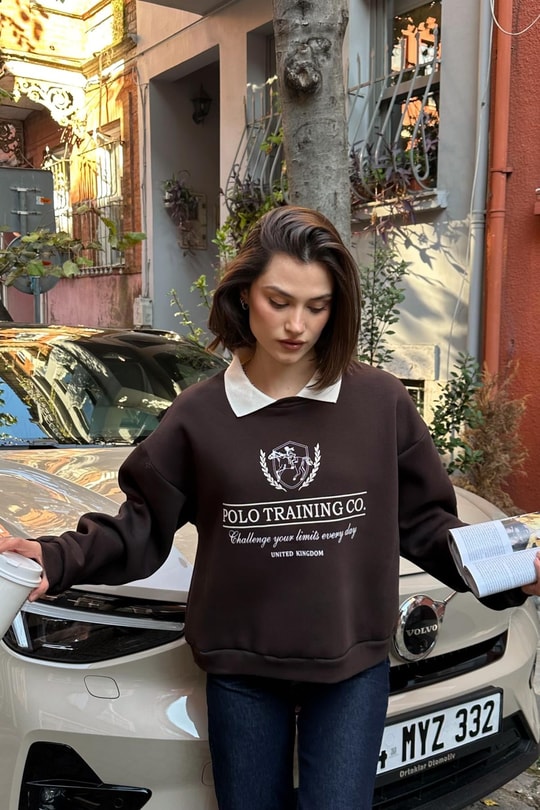 Polo Yaka Sweatshirt Kahverengi