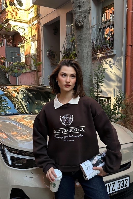 Polo Yaka Sweatshirt Kahverengi