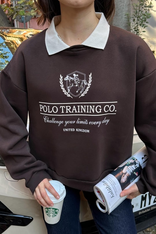 Polo Yaka Sweatshirt Kahverengi