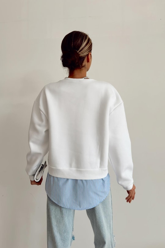 Poplin Detaylı Sweat Beyaz