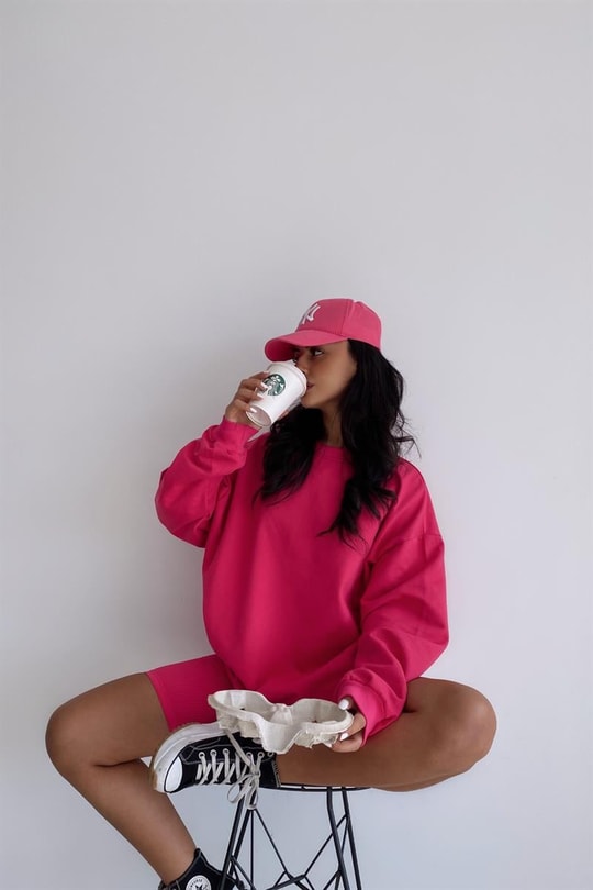 Ribana Detaylı Basic Sweatshirt Fuşya