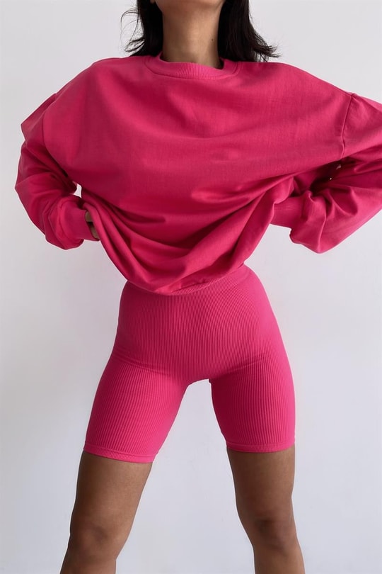 Ribana Detaylı Basic Sweatshirt Fuşya
