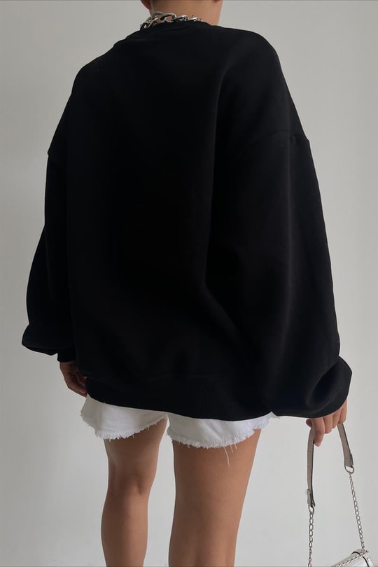 Ribana Detaylı Basic Sweatshirt Siyah