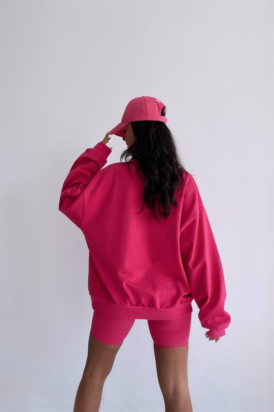 Ribana Detaylı Basic Sweatshirt Fuşya