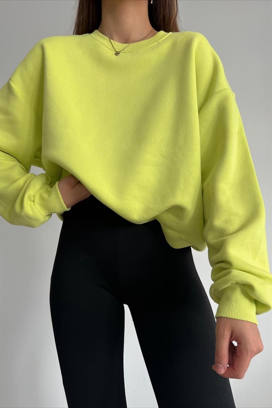 Ribana Detaylı Basic Sweatshirt Fıstık Yeşili