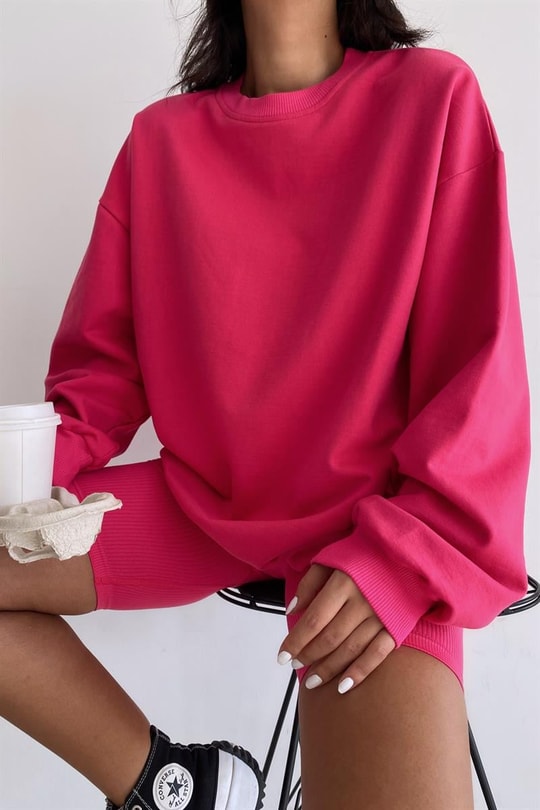 Ribana Detaylı Basic Sweatshirt Fuşya