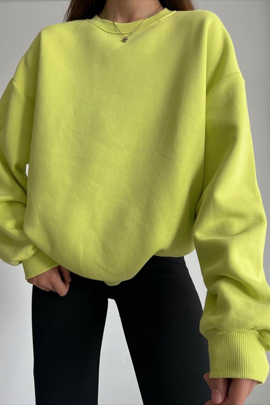 Ribana Detaylı Basic Sweatshirt Fıstık Yeşili