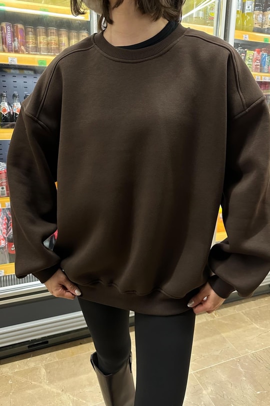 Ribanalı Basic Sweat Kahverengi