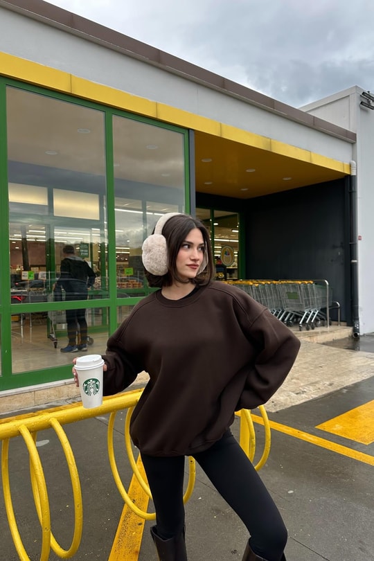 Ribanalı Basic Sweat Kahverengi