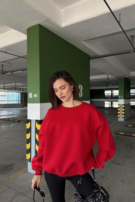 Ribanalı Basic Sweat Kırmızı