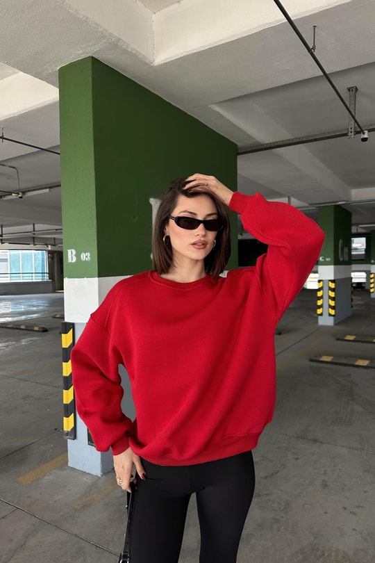 Ribanalı Basic Sweat Kırmızı