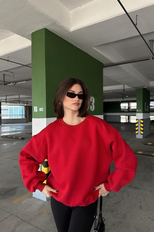Ribanalı Basic Sweat Kırmızı