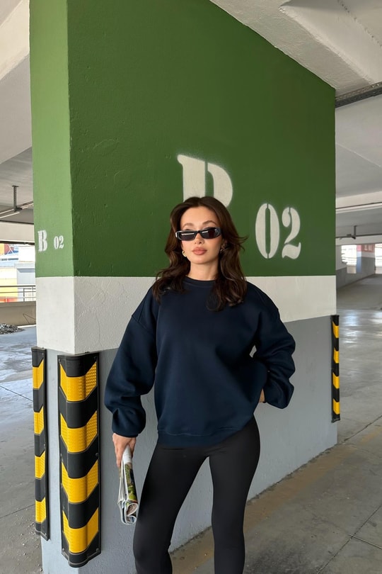 Ribanalı Basic Sweat Lacivert