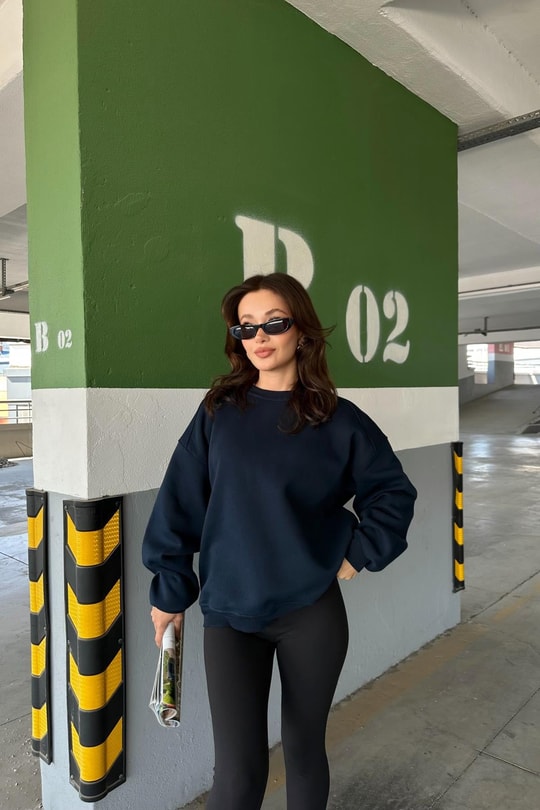 Ribanalı Basic Sweat Lacivert