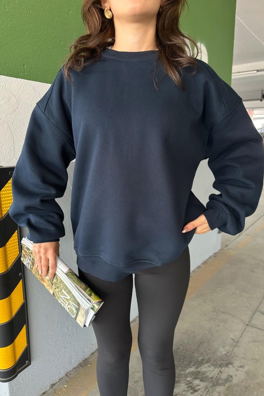 Ribanalı Basic Sweat Lacivert