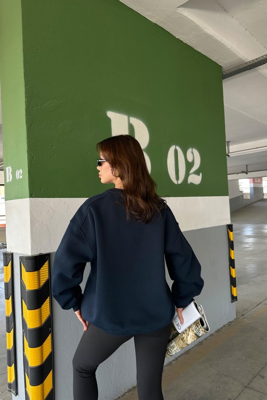 Ribanalı Basic Sweat Lacivert