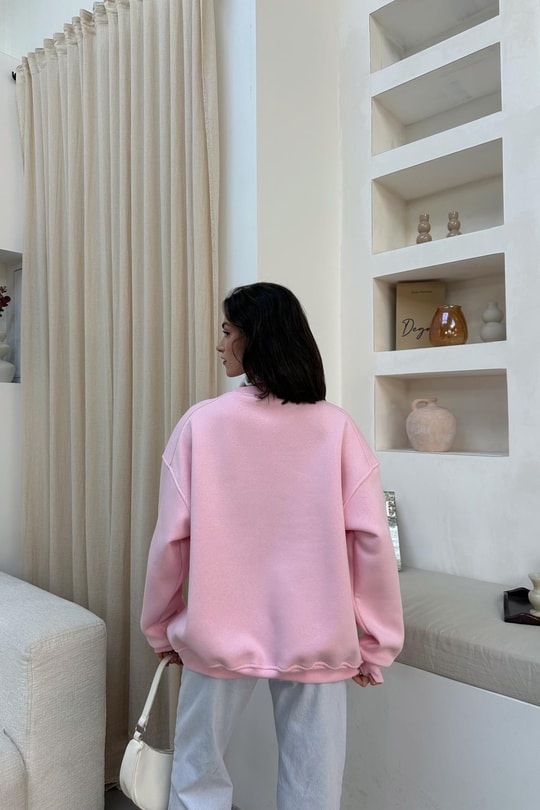 Ribanalı Basic Sweat Şeker Pembe
