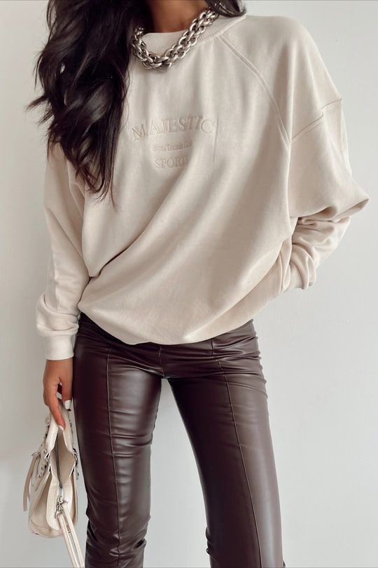 Ribanalı Masjesctic Sweatshirt Bej