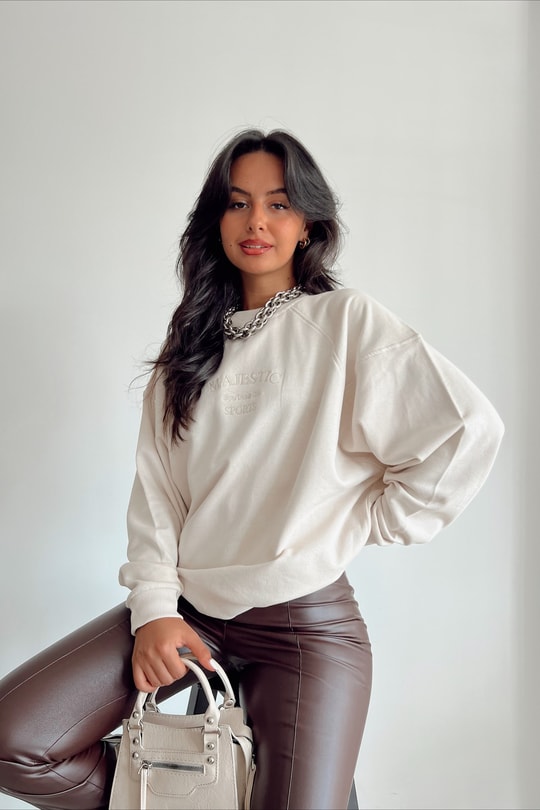 Ribanalı Masjesctic Sweatshirt Bej