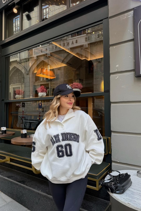 San Diego Nakışlı Sweat Beyaz