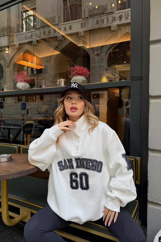 San Diego Nakışlı Sweat Beyaz