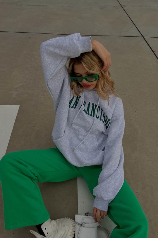 San Francisco Baskılı Kapüşonlu Sweatshirt Gri Melanj