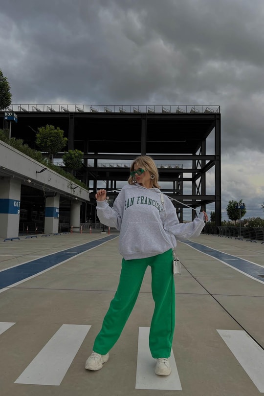 San Francisco Baskılı Kapüşonlu Sweatshirt Gri Melanj