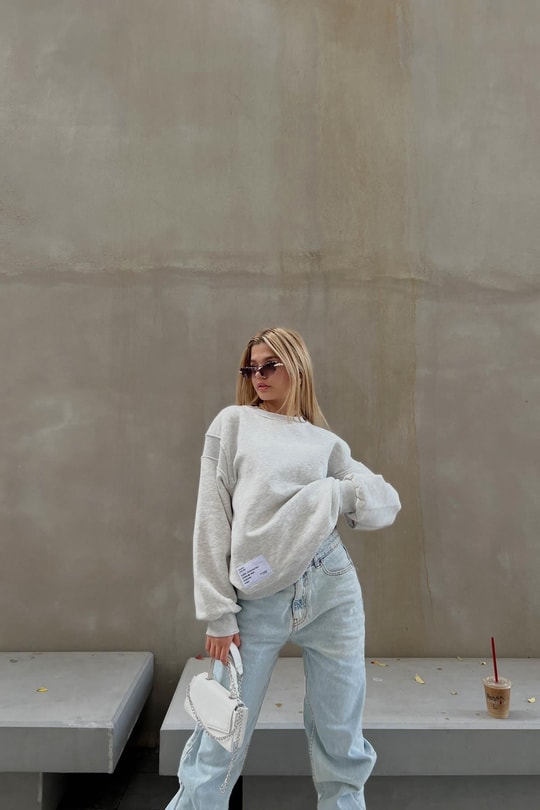 Sırt Fermuarlı Sweatshirt GRİ