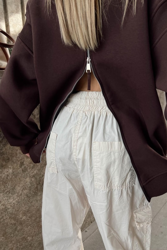 Sırt Fermuarlı Sweatshirt Kahve