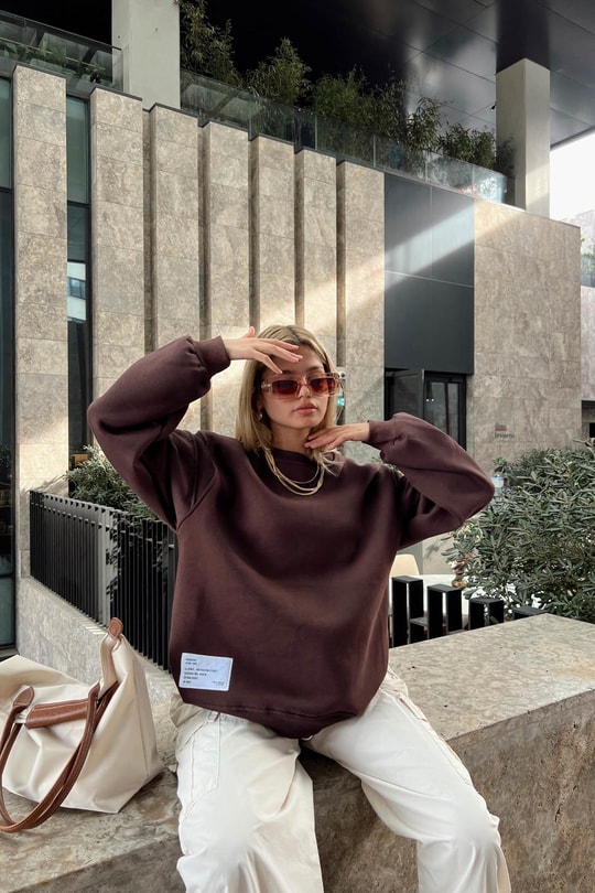 Sırt Fermuarlı Sweatshirt Kahve