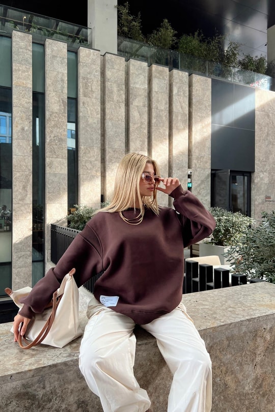 Sırt Fermuarlı Sweatshirt Kahve