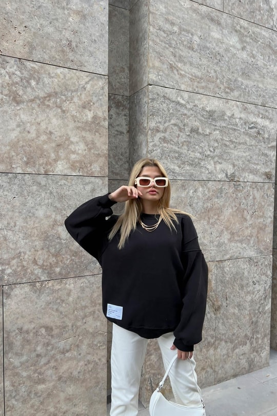 Sırt Fermuarlı Sweatshirt Siyah