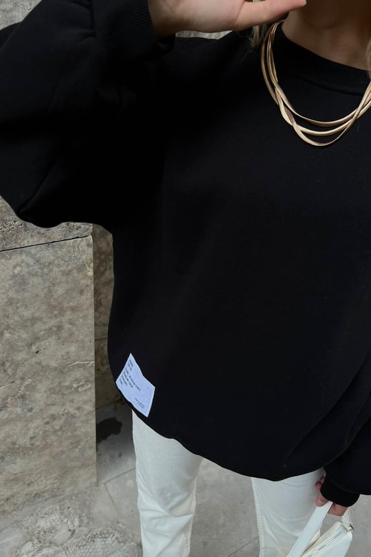 Sırt Fermuarlı Sweatshirt Siyah