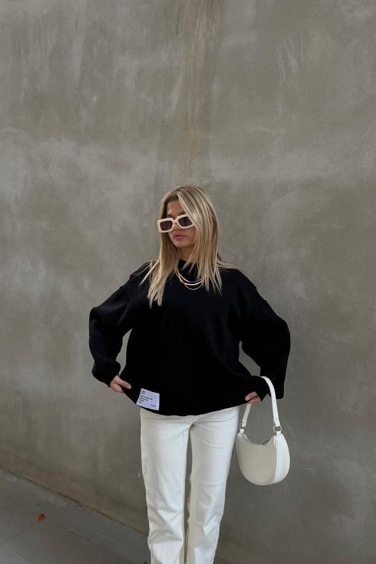 Sırt Fermuarlı Sweatshirt Siyah