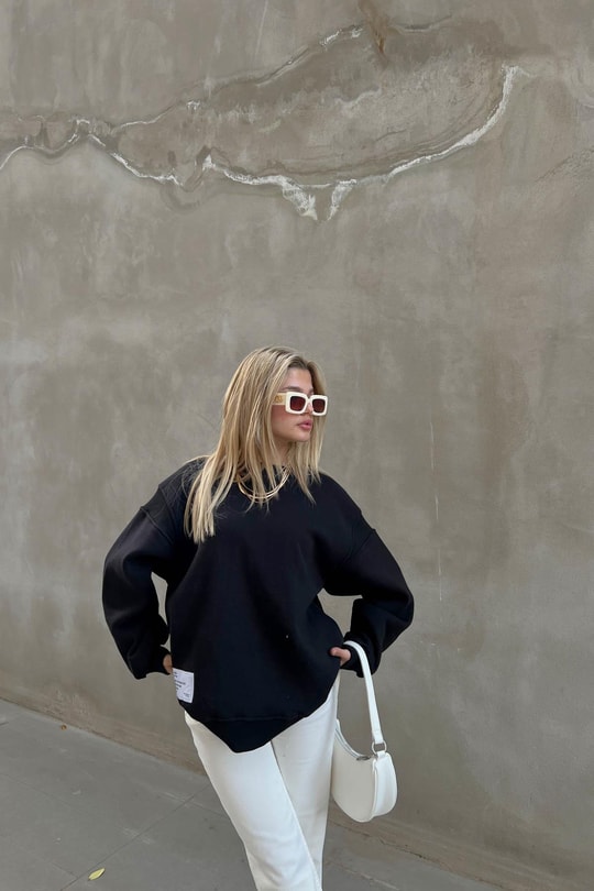 Sırt Fermuarlı Sweatshirt Siyah