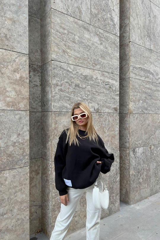 Sırt Fermuarlı Sweatshirt Siyah