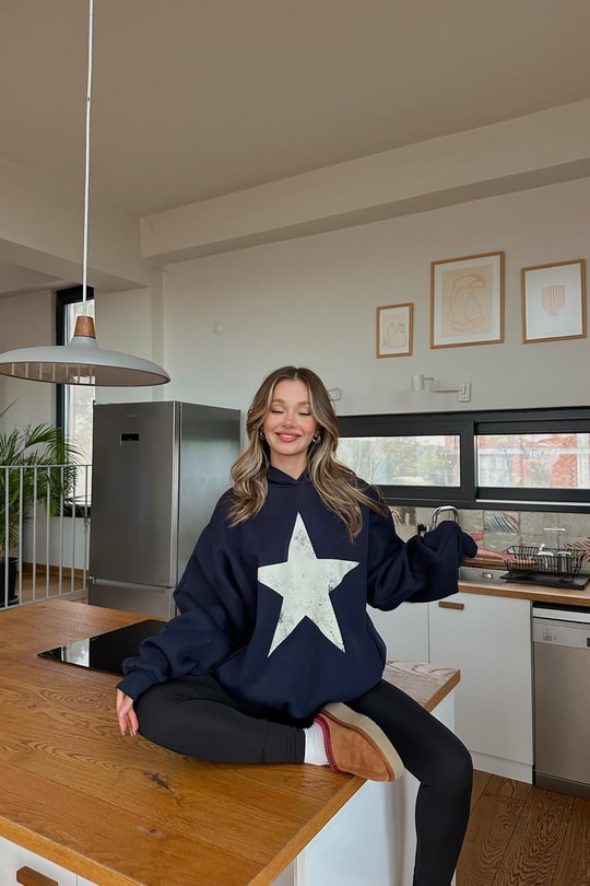 Star Baskı Sweatshirt Lacivert