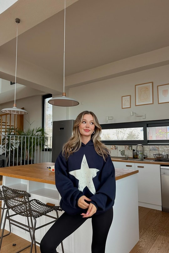 Star Baskı Sweatshirt Lacivert