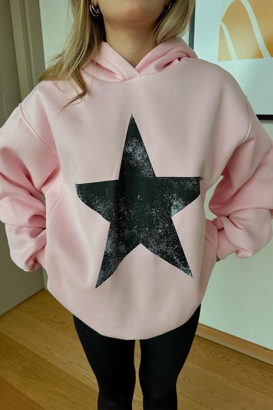 Star Baskı Sweatshirt Pembe