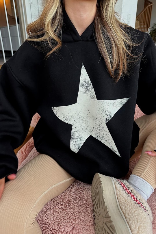 Star Baskı Sweatshirt Siyah