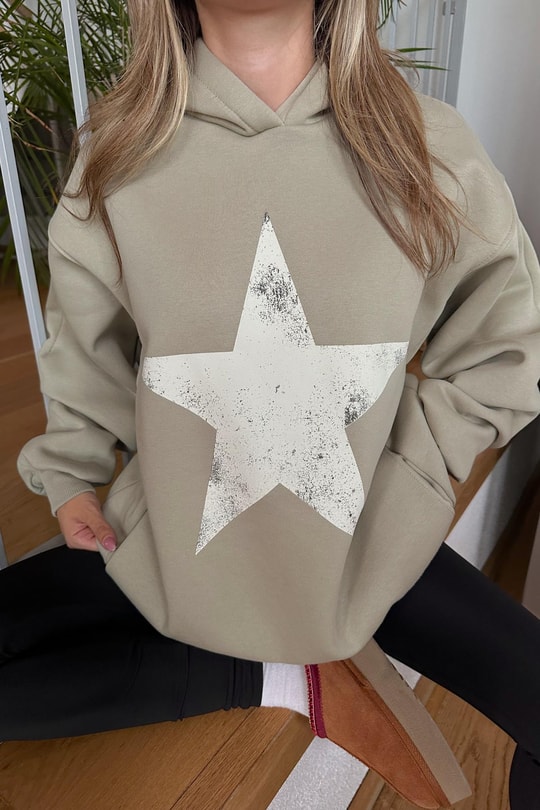 Star Baskı Sweatshirt Yeşil