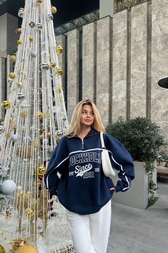 Stockholm Dik Yaka Fermuarlı Sweat Lacivert