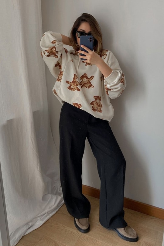 Teddy Kapüşonlu Swaetshirt Bej