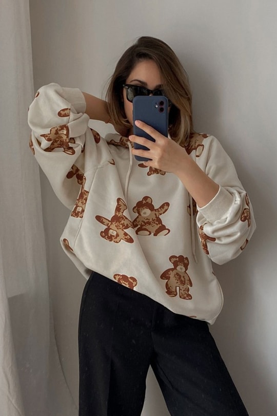 Teddy Kapüşonlu Swaetshirt Bej