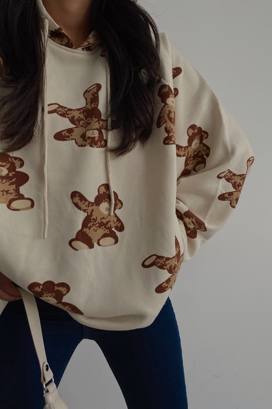 Teddy Kapüşonlu Sweatshirt Bej