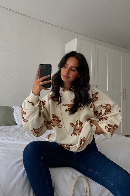 Teddy Kapüşonlu Sweatshirt Bej