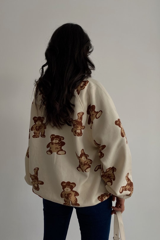 Teddy Kapüşonlu Sweatshirt Bej