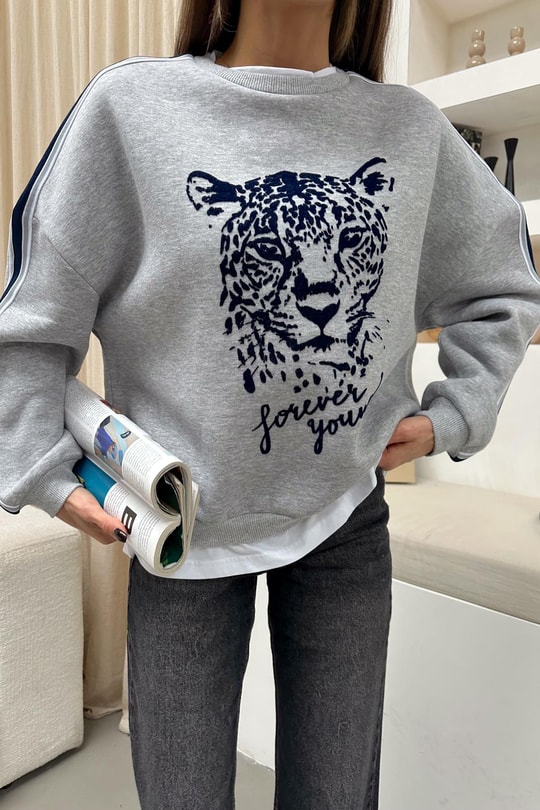 Tiger Tshirt Detaylı Sweat Gri