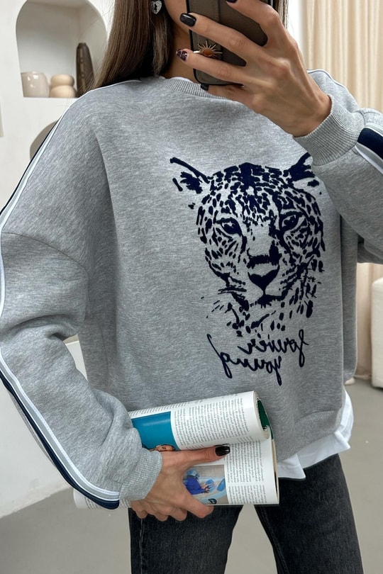 Tiger Tshirt Detaylı Sweat Gri